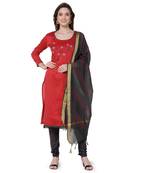 Red embroidered cotton silk salwar