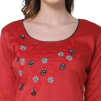 Red embroidered cotton silk salwar 4