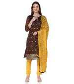 Brown embroidered banarasi silk salwar
