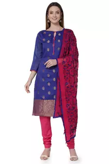 Blue embroidered banarasi silk salwar