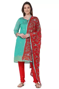 Green embroidered banarasi silk salwar