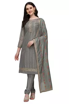 Grey embroidered chanderi salwar