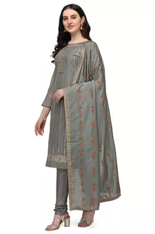 Grey embroidered chanderi salwar