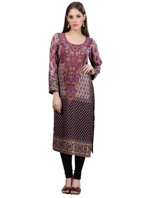Multi Colour Staple Blended   Printed Round Neck Kurti 1