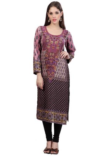 Multi Colour Staple Blended   Printed Round Neck Kurti