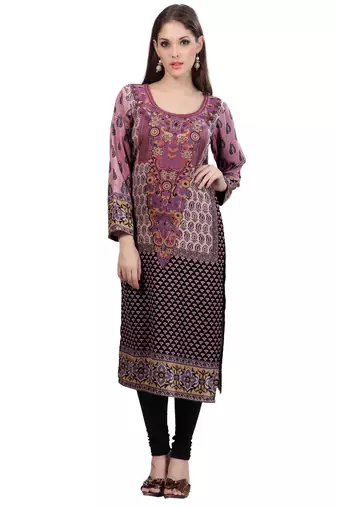 Multi Colour Staple Blended   Printed Round Neck Kurti