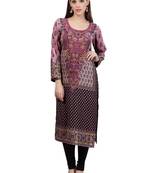 Multi Colour Staple Blended   Printed Round Neck Kurti