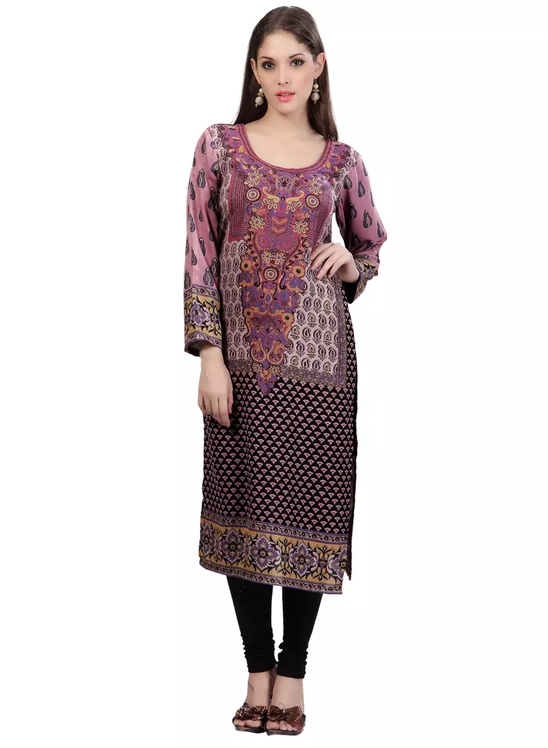 Multi Colour Staple Blended   Printed Round Neck Kurti