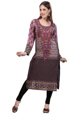 Multi Colour Staple Blended   Printed Round Neck Kurti 2