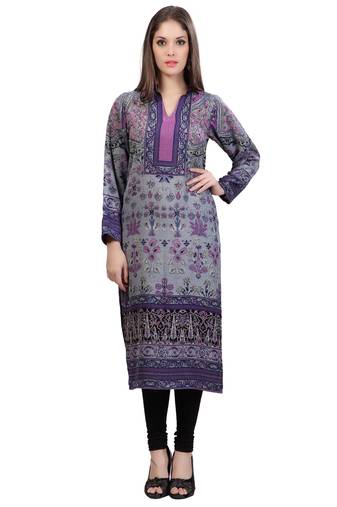 Grey Staple Blended   3/4 Sleeves Printed Kurti