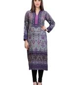 Grey Staple Blended   3/4 Sleeves Printed Kurti