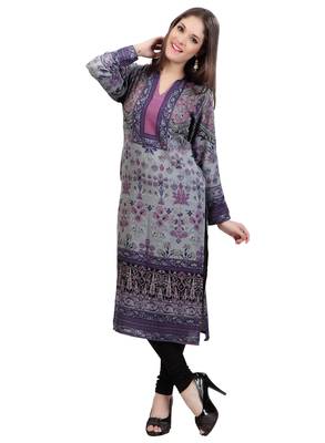 Grey Staple Blended   3/4 Sleeves Printed Kurti 2