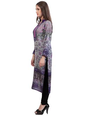 Grey Staple Blended   3/4 Sleeves Printed Kurti 3