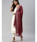 Women White Gotta Patti Kurta with Pant & Foil Printed Dupatta
