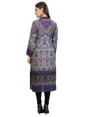 Grey Staple Blended   3/4 Sleeves Printed Kurti 4