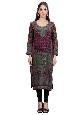Multi Colour Staple Blended  Round Neck Printed Kurti 1