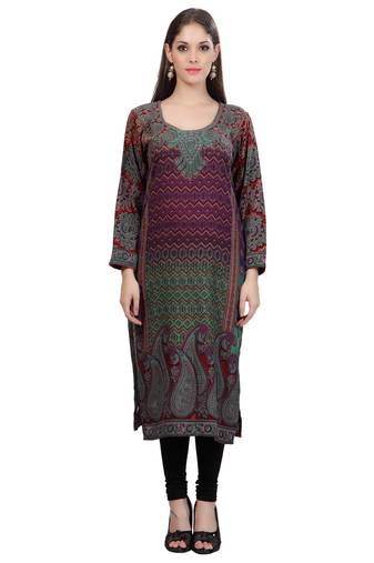 Multi Colour Staple Blended  Round Neck Printed Kurti