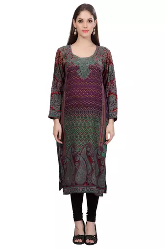 Multi Colour Staple Blended  Round Neck Printed Kurti