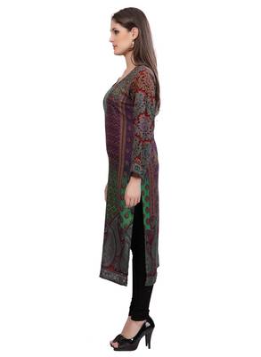 Multi Colour Staple Blended  Round Neck Printed Kurti 3