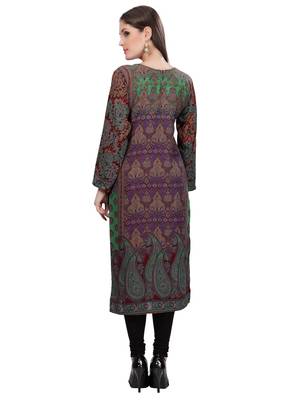 Multi Colour Staple Blended  Round Neck Printed Kurti 4