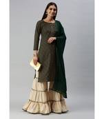 Women Foil Printed Green Kurta with Sharara and Dupatta