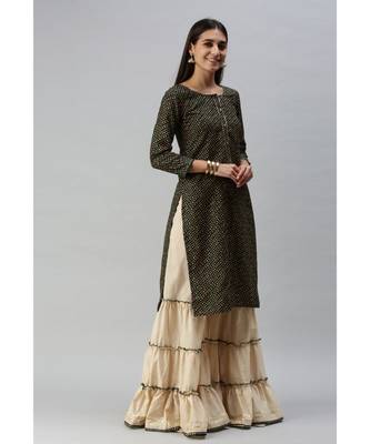 Women Foil Printed Green Kurta with Sharara and Dupatta 4