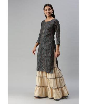 Women Foil Printed Teal Kurta with Sharara and Dupatta 4