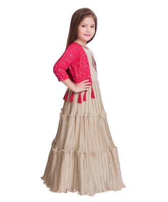pink polyester embroidered stitched  Gown with  Jacket 1
