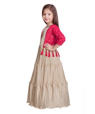 pink polyester embroidered stitched  Gown with  Jacket 2