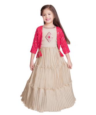 pink polyester embroidered stitched  Gown with  Jacket 4