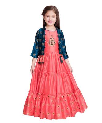 blue polyester embroidered stitched  Gown with  Jacket 1