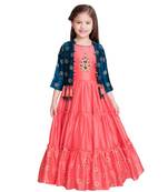 blue polyester embroidered stitched  Gown with  Jacket