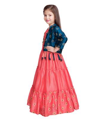 blue polyester embroidered stitched  Gown with  Jacket 2