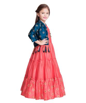 blue polyester embroidered stitched  Gown with  Jacket 3
