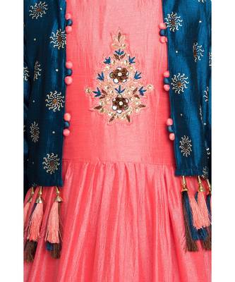 blue polyester embroidered stitched  Gown with  Jacket 4