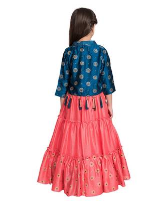 blue polyester embroidered stitched  Gown with  Jacket 5
