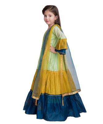 green cotton plain stitched  Gown with  Legging with Dupatta 2