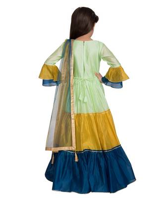 green cotton plain stitched  Gown with  Legging with Dupatta 3