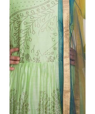 green cotton plain stitched  Gown with  Legging with Dupatta 5
