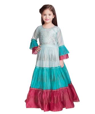 blue cotton plain stitched  Gown with  Legging with Dupatta 1