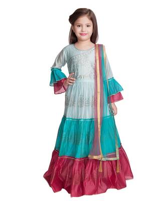 blue cotton plain stitched  Gown with  Legging with Dupatta 2