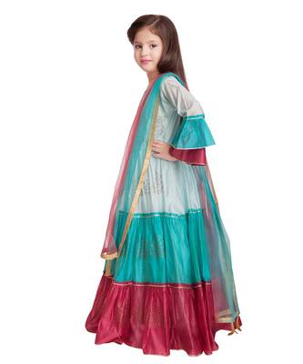 blue cotton plain stitched  Gown with  Legging with Dupatta 3