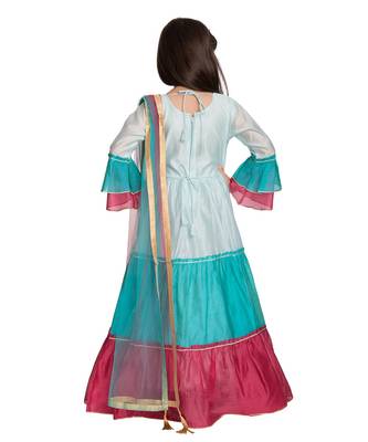 blue cotton plain stitched  Gown with  Legging with Dupatta 4