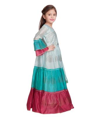 blue cotton plain stitched  Gown with  Legging with Dupatta 5