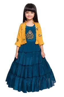 blue polyester embroidered stitched  Gown with  Jacket