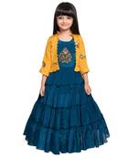 blue polyester embroidered stitched  Gown with  Jacket