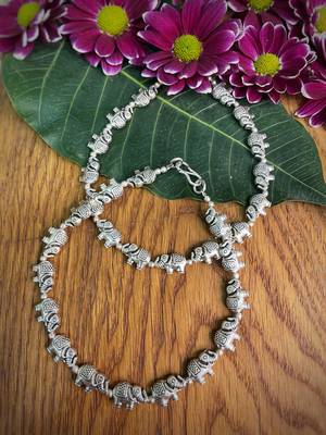 Alloy Metal Fancy Oxidised German Silver Plated Elephant Anklet Payal/Pazeb Comes Pair 1