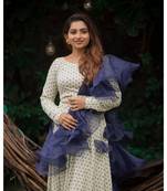 Foil Printed  Fluid Rayon  Crop Top   Skirt   Organza  Ruffle Dupatta