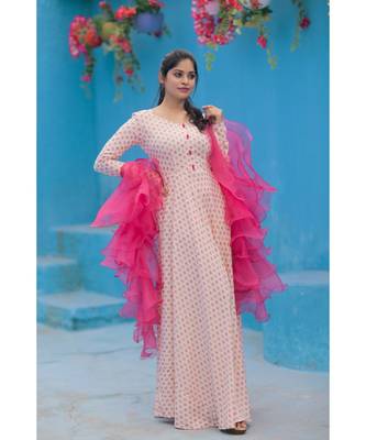 Foil Printed   Fluid Rayon Dress Organza Ruffle Dupatta. 3
