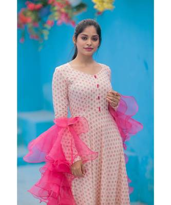 Foil Printed   Fluid Rayon Dress Organza Ruffle Dupatta. 5